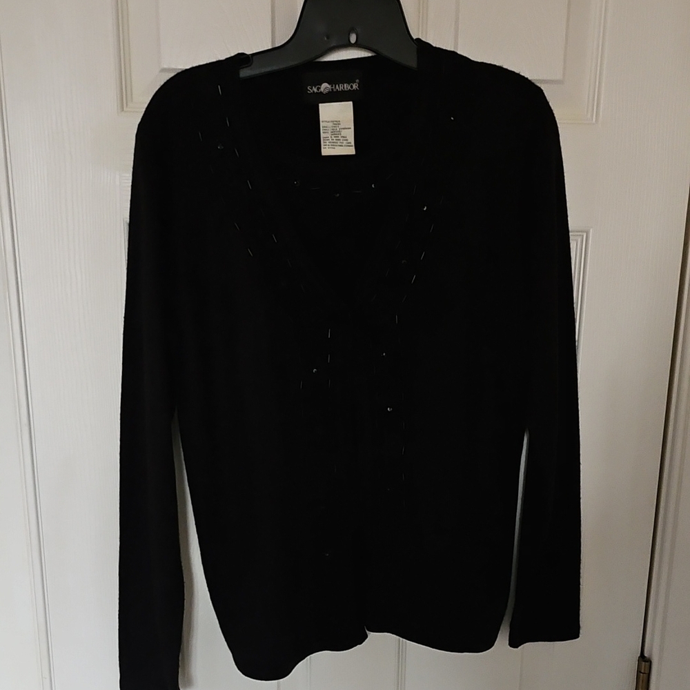 Sag Harbor Women's Elegant Black V-Neck Sweater